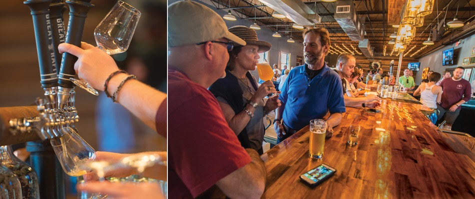 Visitors sample the product in the Great Raft taproom, located next to the brewery in the Historic Fairfield District.