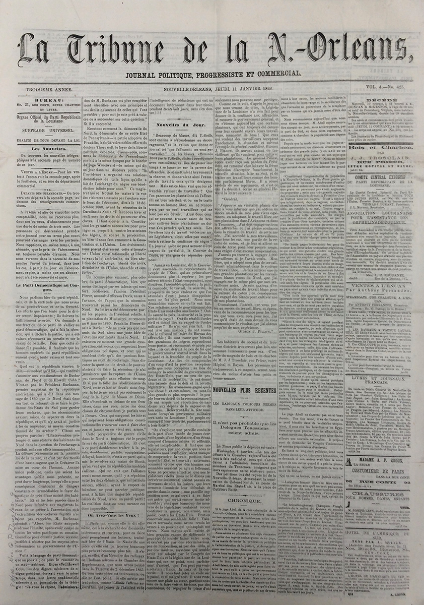 New Orleans Tribune Newspaper, 1866