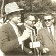 In mid October of 1959, Sen. John F. Kennedy and his wife Jacqueline visited Judge Edmund Reggie in Crowley, Reggie’s hometown, attending the International Rice Festival, a parade and a dinner in Kennedy’s honor. JFK wearing rice hat, flanked by Edwin Edwards. (Reggie Family Archives Photo)