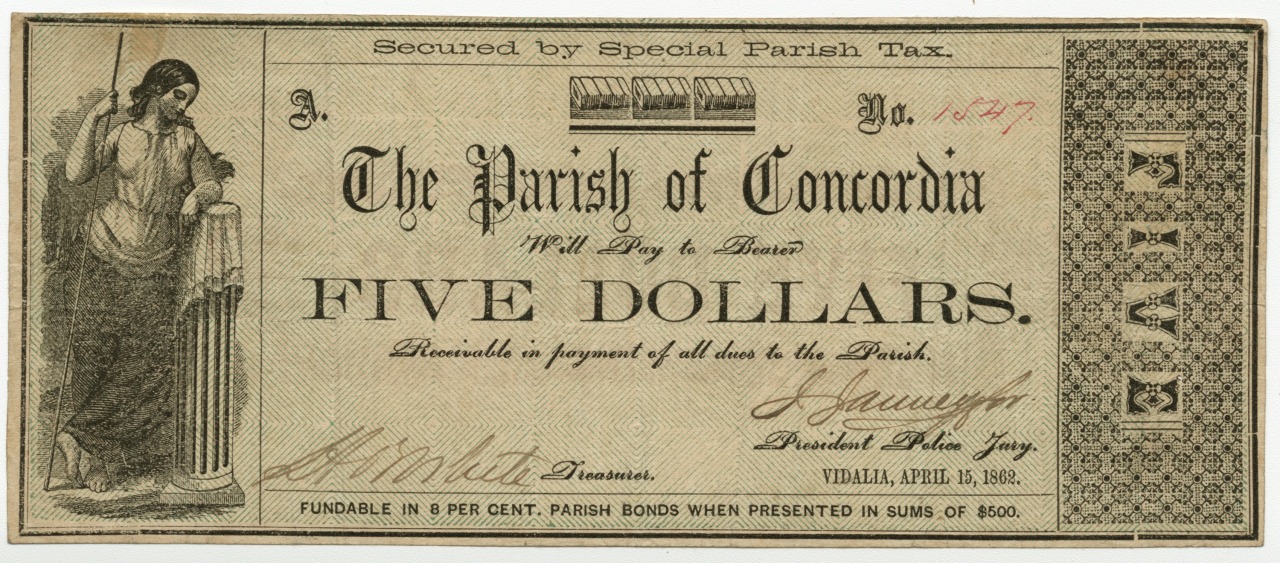 1862 Police Jury Bank Note, Concordia Parish