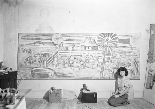 Ethel Edwards with Xavier Gonzalez mural