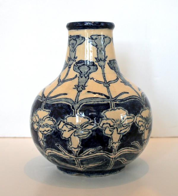 Newcomb College High Glaze Vase with Carnations