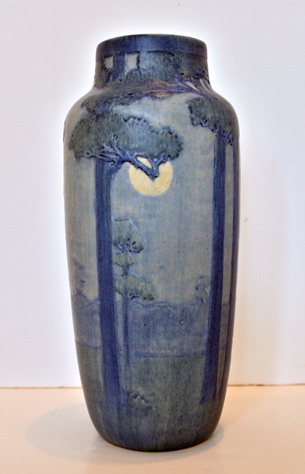 Newcomb College Matte Glaze Vase with St.Tammany Pines and Moon