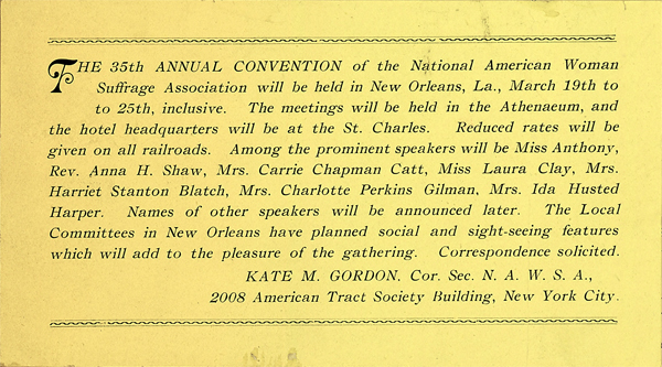 Advertisement for the 35th Annual Convention of the National American Woman Suffrage Association