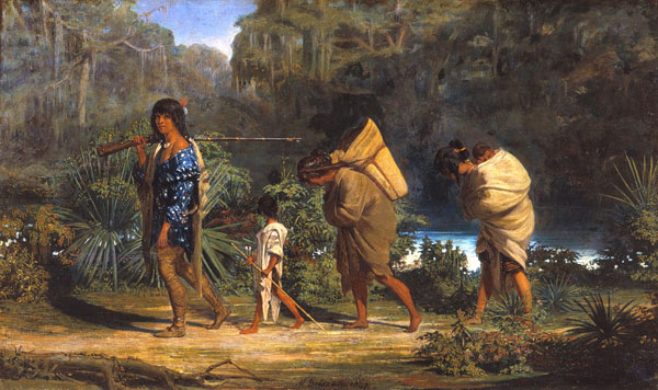 Louisiana Indians Walking Along Bayou