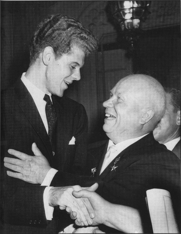 Nikita Khrushchev embracing Van Cliburn