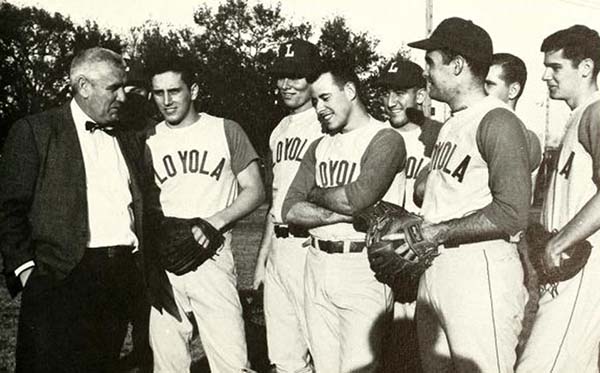 Rags Scheuermann with Loyola baseball team, 1966