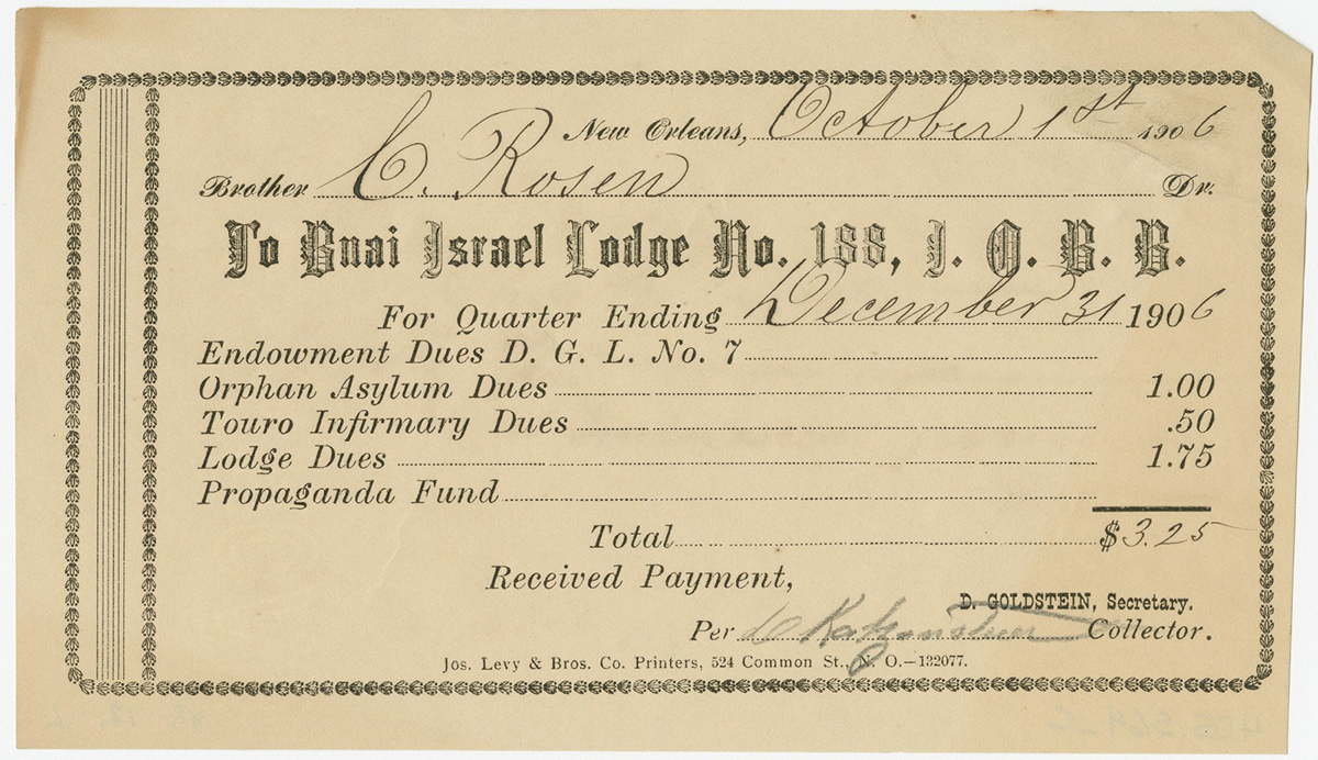 Bnai Israel Lodge Receipt