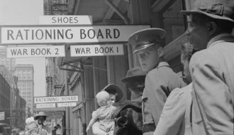 Ration lines in New Orleans during World War II.