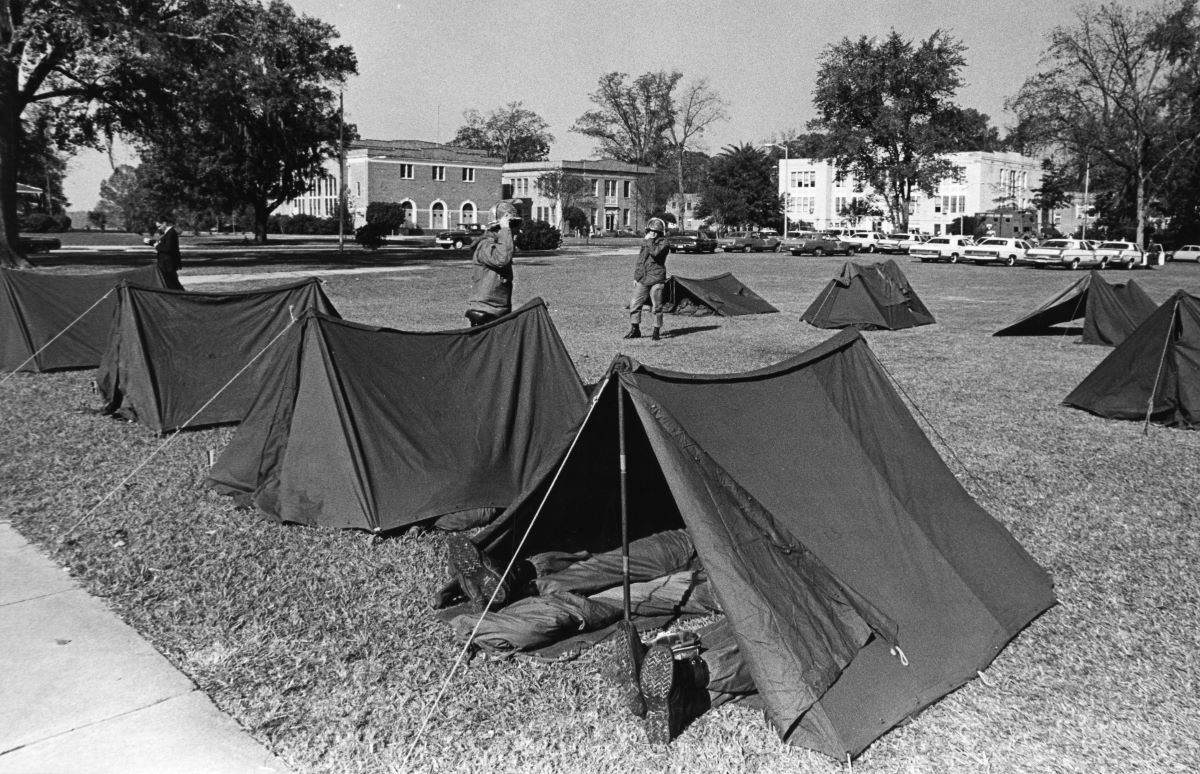 Louisiana National Guardsmen Camped out at Southern University