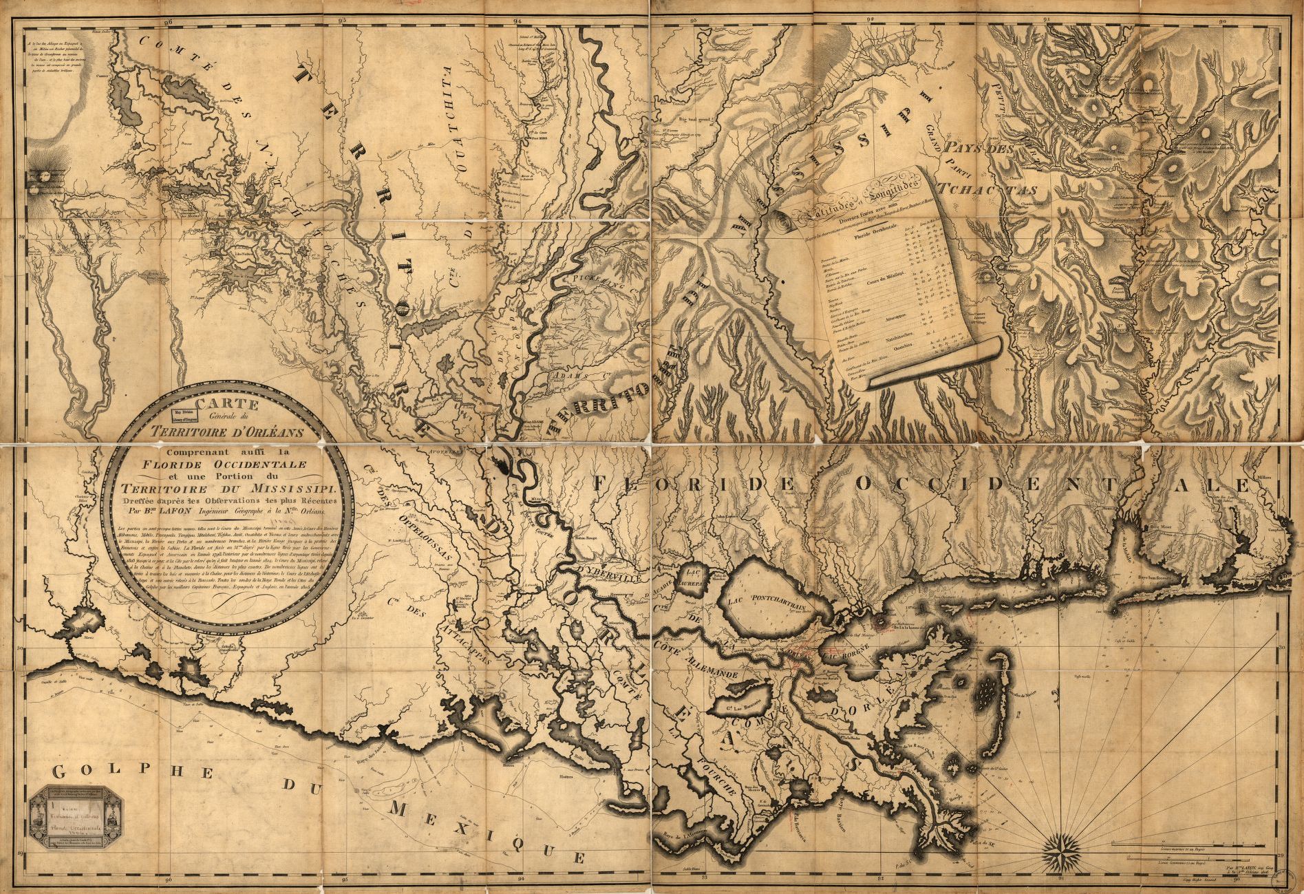 Carte générale du territoire d’Orléans comprenant aussi la Floride Occidentale et une portion du territoire du Mississipi